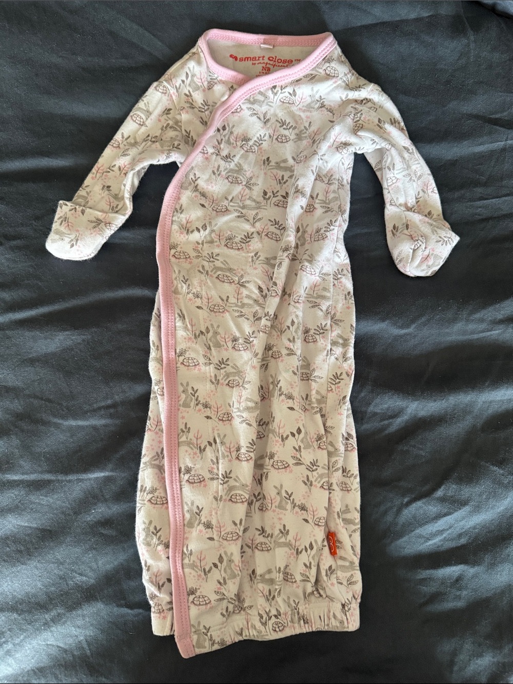Magnificent Baby Pink Trim Floral Knit Sleep Gown - White Base